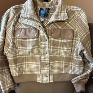 Cambridge Dry Goods Beige Plaid Teddy Jacket